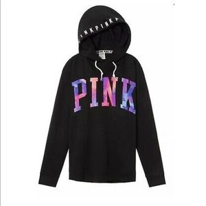 PINK Black W/ Tie Dye Letters Tunic Hoodie L Large